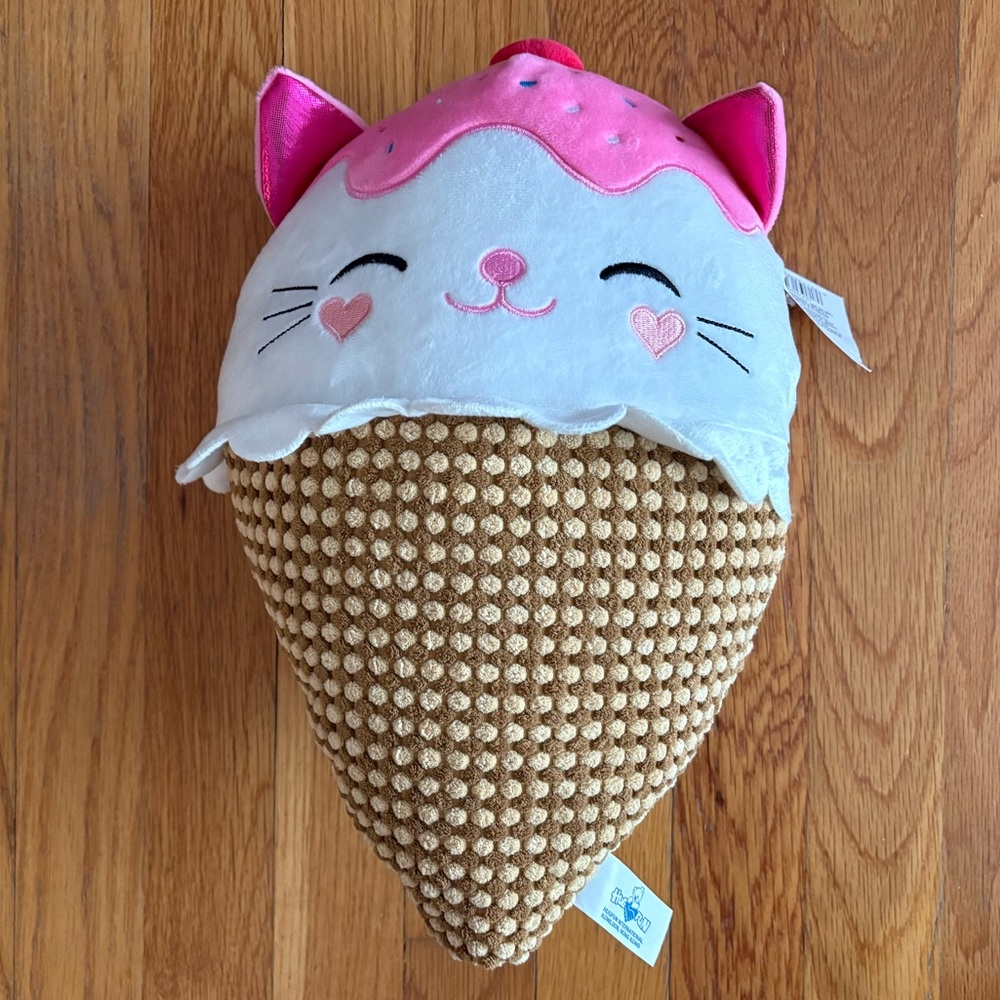 Super cute cat ice cream cone plush 14”x10”